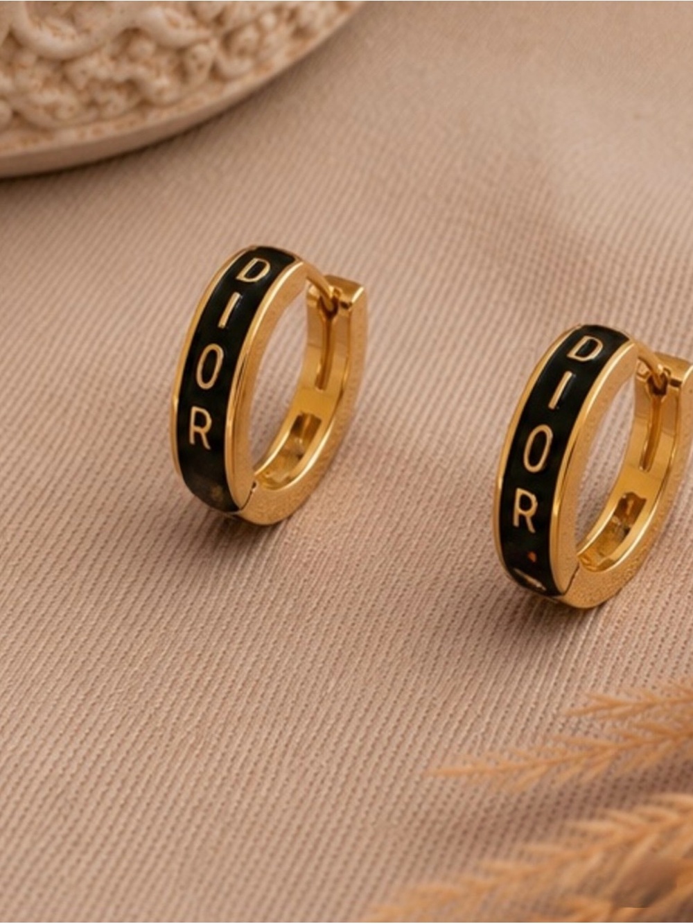 Dainty Gold and Black Hoop Earrings with Letter Designer Inspired